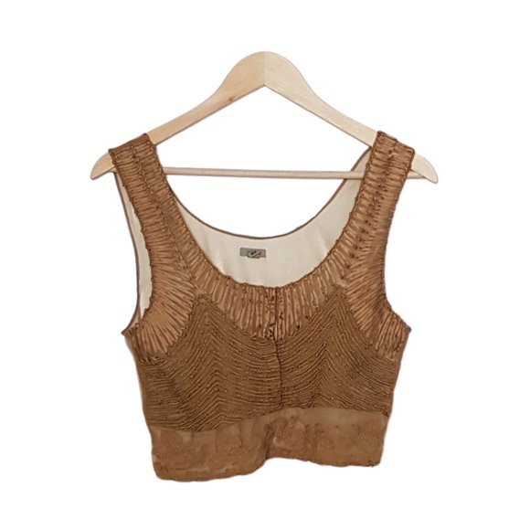 2/$20 - UO Ecote Gold Shimmer Embroidered Crop Top
